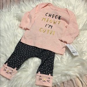 NWT 2 piece pink cat outfit